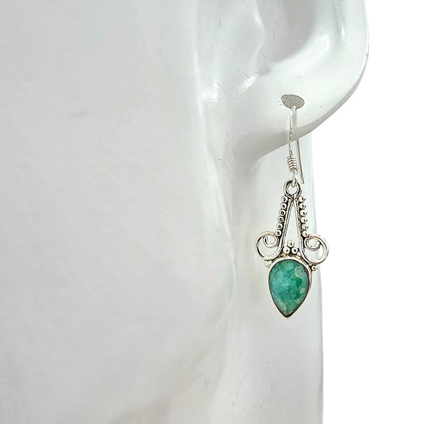 Faceted Composite Emerald Sterling Silver Hook Earrings