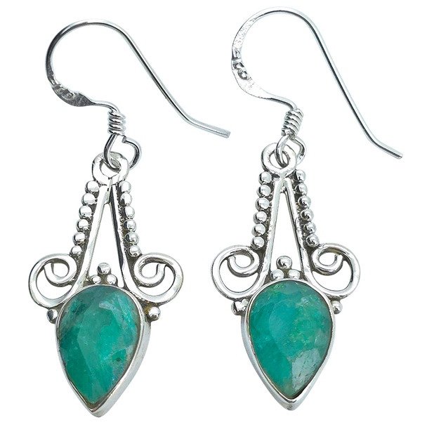 Faceted Composed Emerald Sterling Silver Hook Earrings