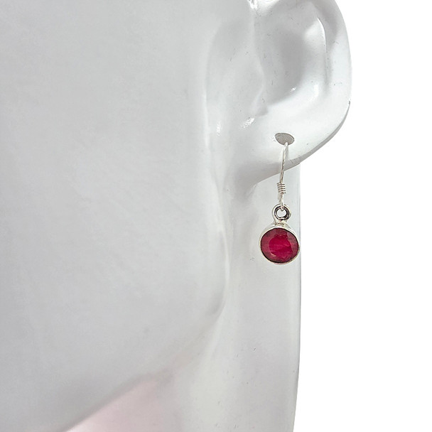 Faceted Composite Ruby Sterling Silver Hook Earrings