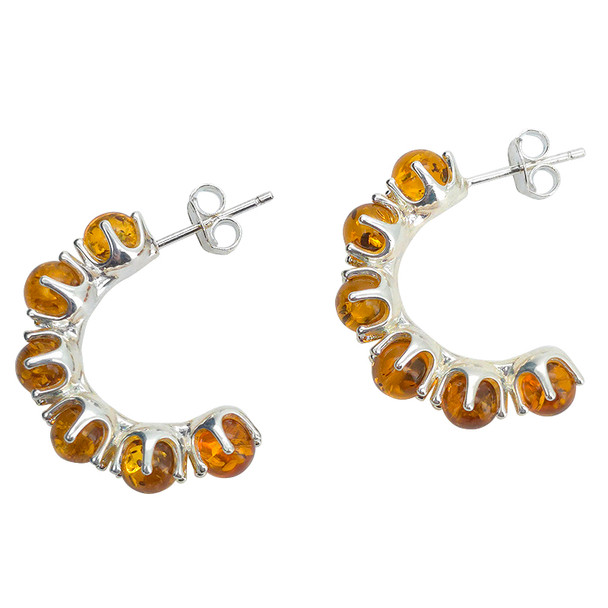 Cognac Amber Sterling Silver Half Hoop Earrings
