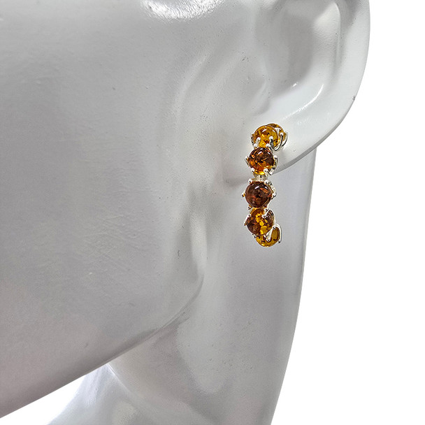 Cognac Amber Sterling Silver Half Hoop Earrings