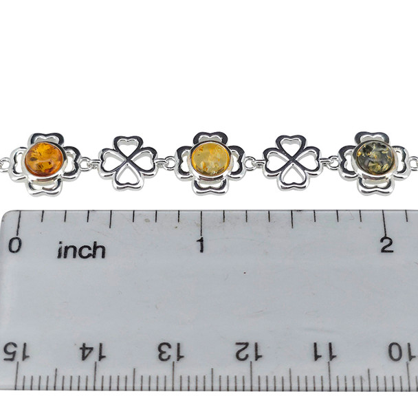 Amber Sterling Silver Clover Design Link Bracelet