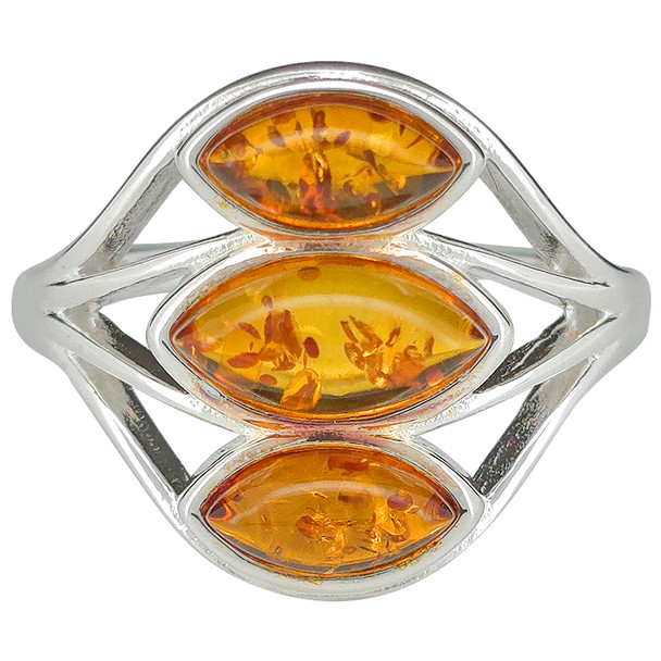 Cognac Amber Sterling Silver Ring