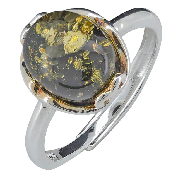 Green Amber Sterling Silver Ring