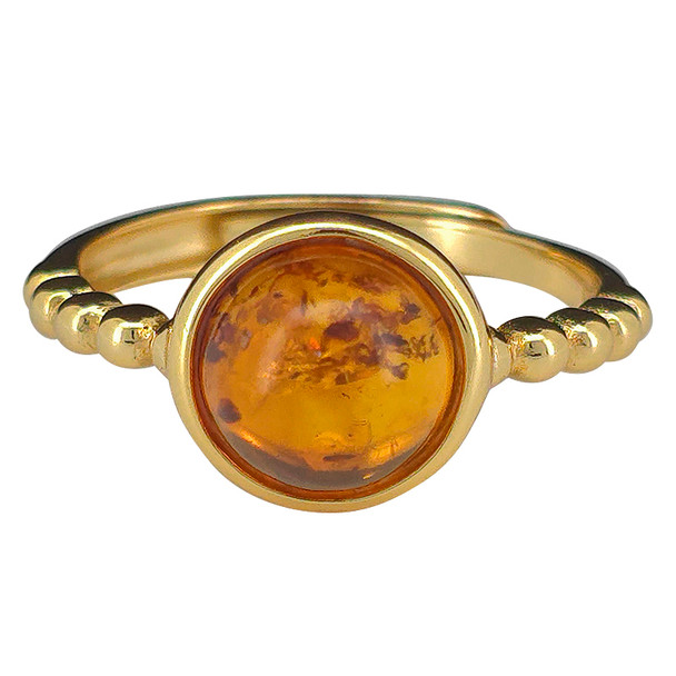 Cognac Amber Gold-Plated Sterling Silver Adjustable Ring