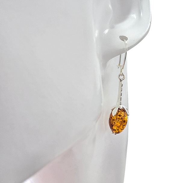 Amber Sterling Silver Butterfly Design Hook Earrings