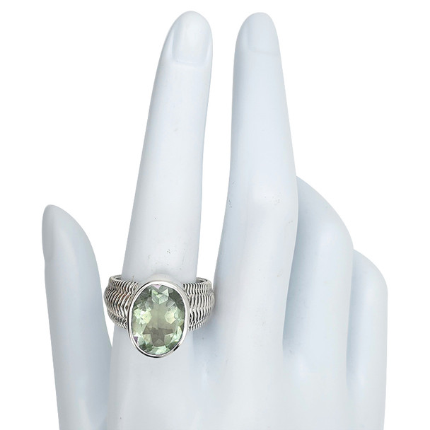 Faceted Prasiolite Sterling Silver Ring
