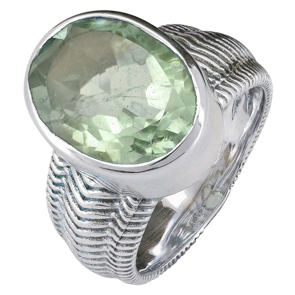 Faceted Prasiolite Sterling Silver Ring