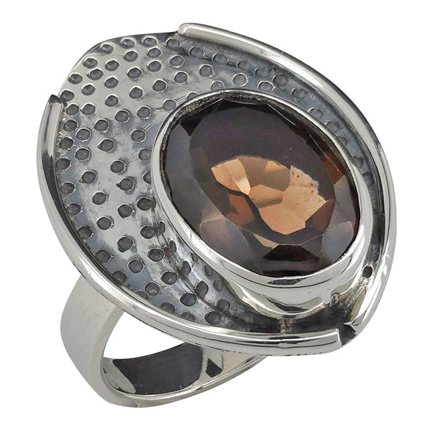 Faceted Smoky Quartz Sterling Silver Ring