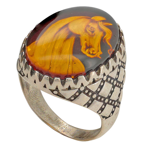Cameo Amber Sterling Silver Horse Ring