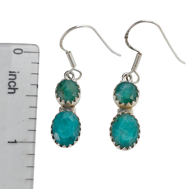 Faceted Composed Emerald Sterling Silver Hook Earrings