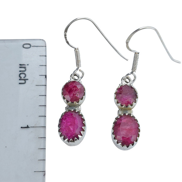 Faceted Composite Ruby Sterling Silver Hook Earrings