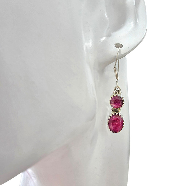 Faceted Composite Ruby Sterling Silver Hook Earrings