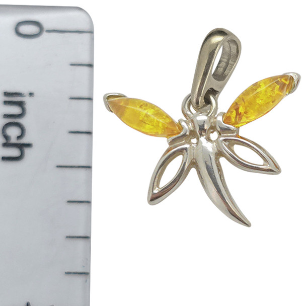 Citrine Amber Sterling Silver Dragonfly Pendant