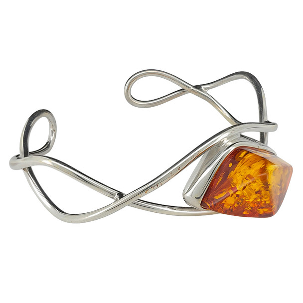 Cognac Amber Sterling Silver Cuff Bracelet