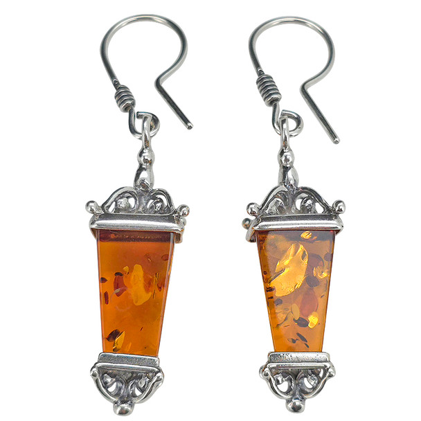 Cognac Amber Victorian Light Dangle Earrings