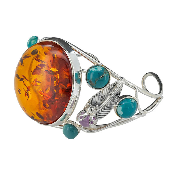 Cognac Amber Howlite And Sterling Silver Cuff Bracelet