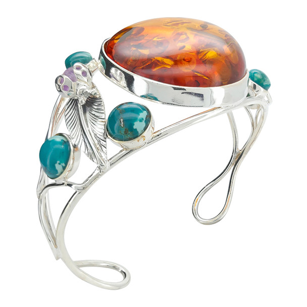 Cognac Amber Howlite And Sterling Silver Cuff Bracelet