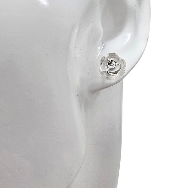 Crystal Sterling Silver Rose Stud Earrings