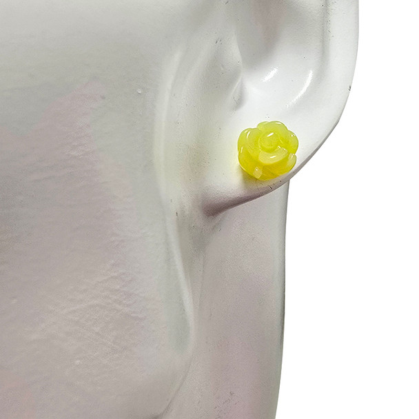 Olive Jade Sterling Silver Rose Stud Earrings