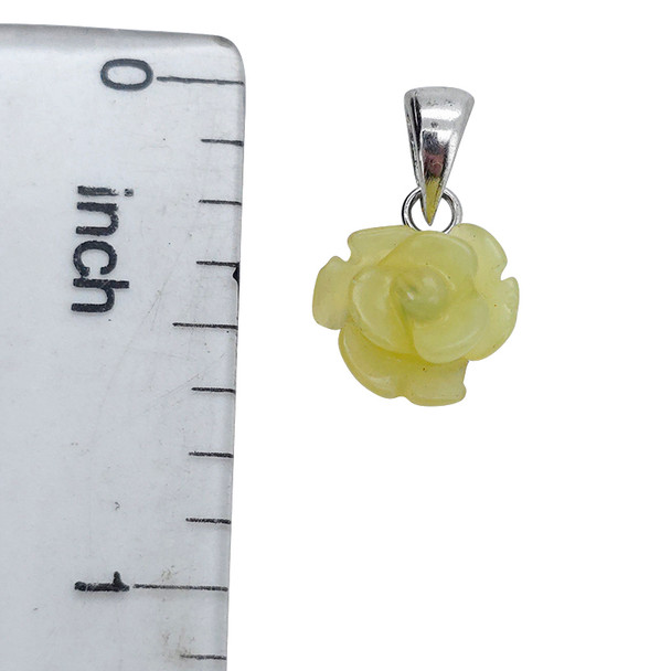 Olive Jade Sterling Silver Rose Pendant