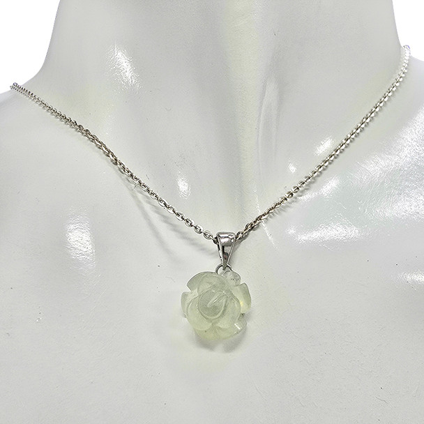 Prehnite Sterling Silver Rose Pendant