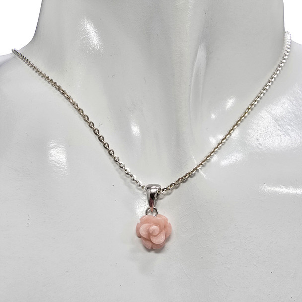 Pink Opal Sterling Silver Rose Pendant