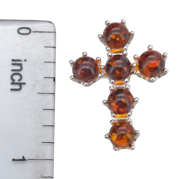 Cognac Amber Sterling Silver Cross Pendant