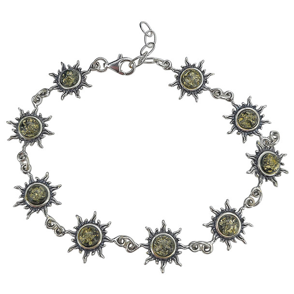 Green Amber Sterling Silver Sun Bracelet