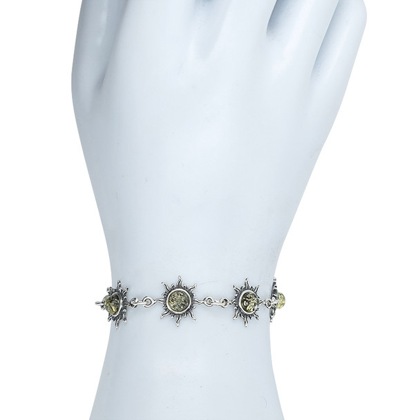 Green Amber Sterling Silver Sun Bracelet