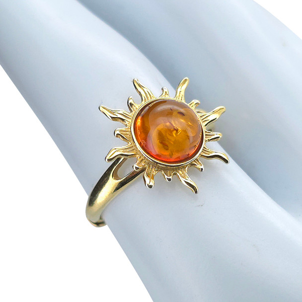 Cognac Amber 14K Gold-Plated Sterling Silver Sun Adjustable Ring