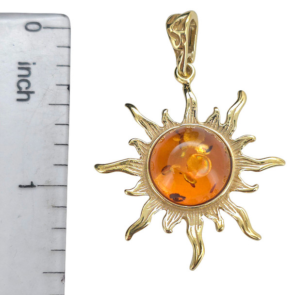 Cognac Amber 14K Gold-Plated Sterling Silver Sun Pendant