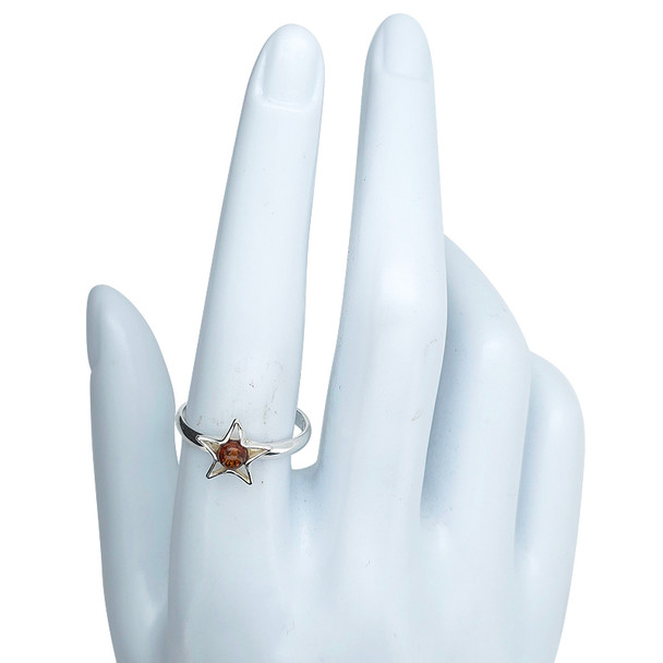Amber Sterling Silver Star Ring