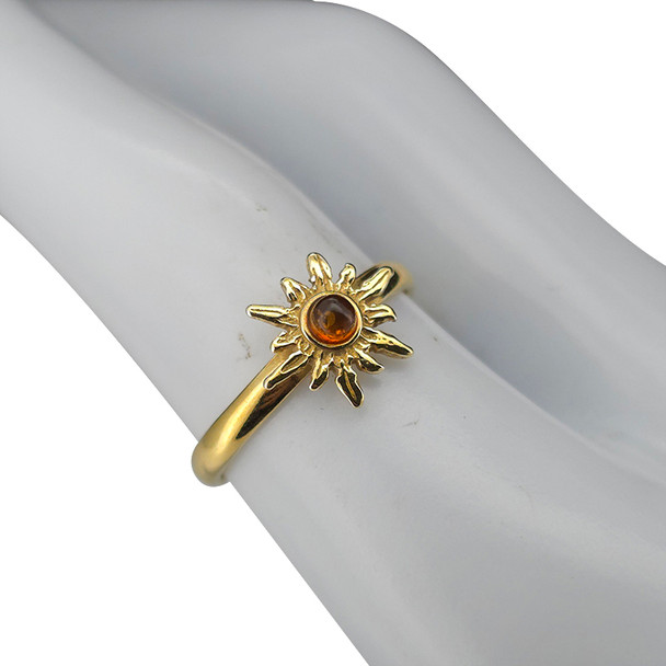 Amber 14K Gold Plated Sterling Silver Sun Ring