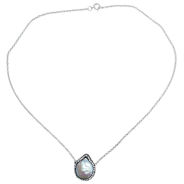 Pearl, Qubic Zirconia And Silver Necklace