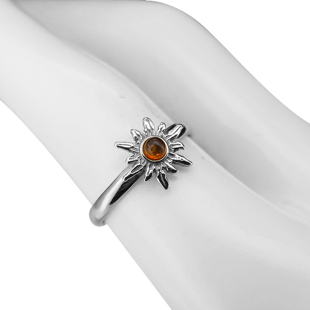 Amber Sterling Silver Sun Ring