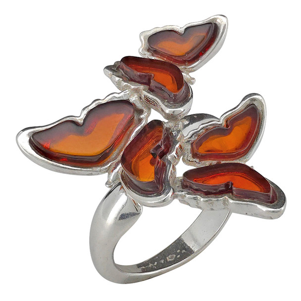 Cognac Amber Sterling Silver Butterfly Adjustable Ring