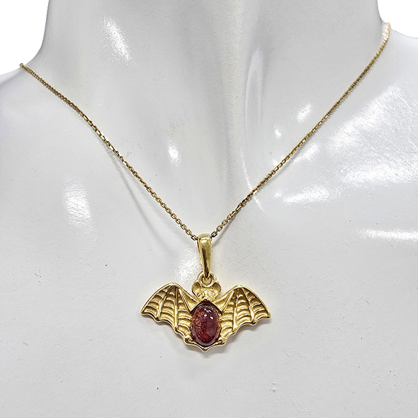 Amber 14K Gold Plated Sterling Silver Bat Pendant