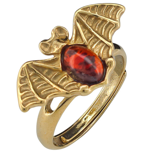 Amber 14K Gold Plated Sterling Silver Bat Adjustable Ring