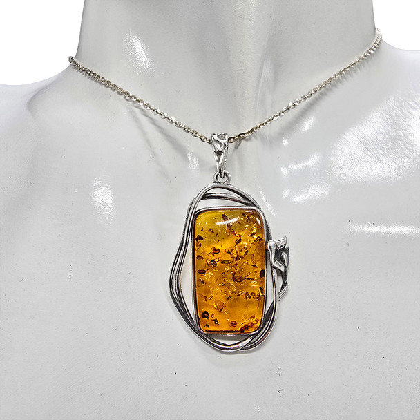 Cognac Color Amber Sterling Silver Handmade Pendant