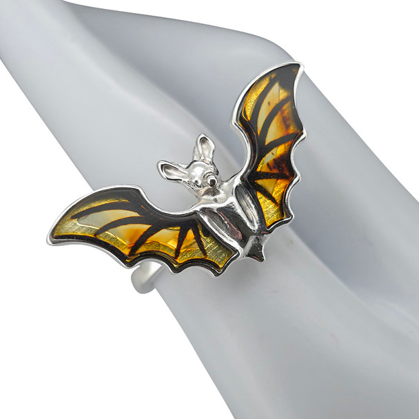 Cameo Amber Sterling Silver Bat Adjustable Ring