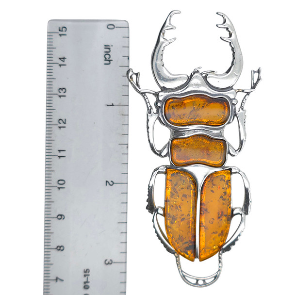 Scarab Beetle Amber Sterling Silver Pendant