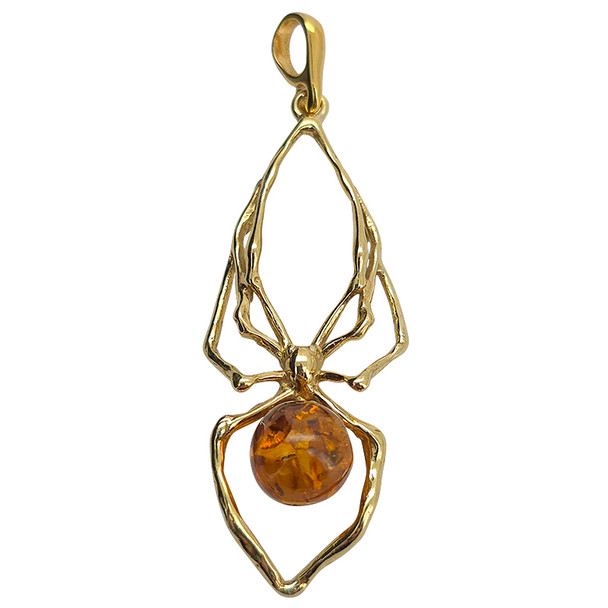Amber 14K Gold-Plated Sterling Silver Spider Pendant