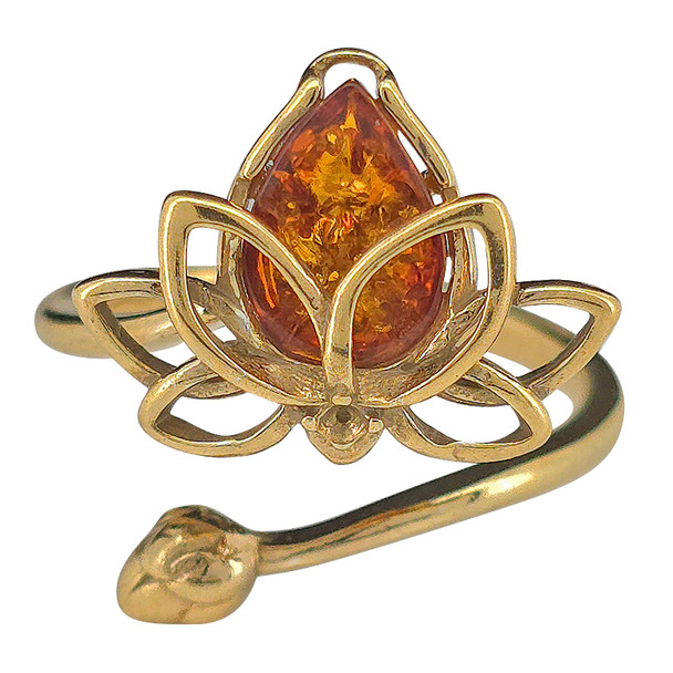 Amber 14K Gold Plated Sterling Silver Lotus Adjustable Ring