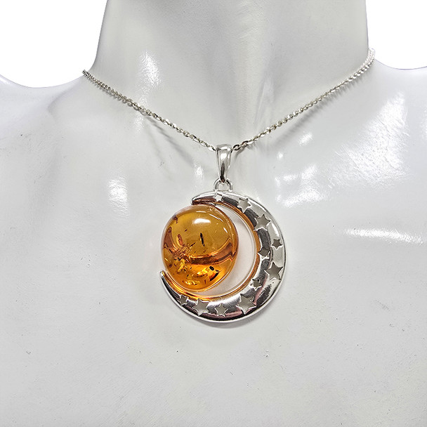 Amber Sterling Silver Moon Pendant