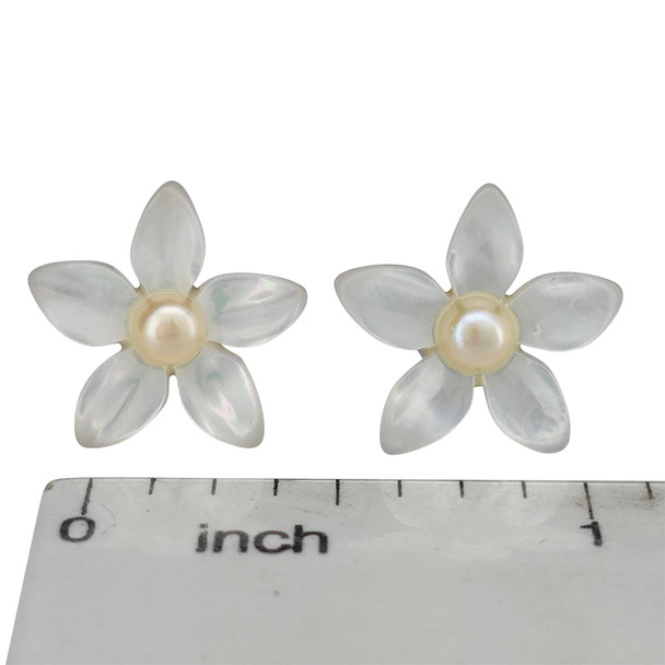 Pearl Sterling Silver Flower Stud Earrings
