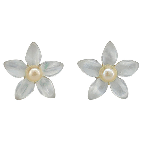 Pearl Sterling Silver Flower Stud Earrings