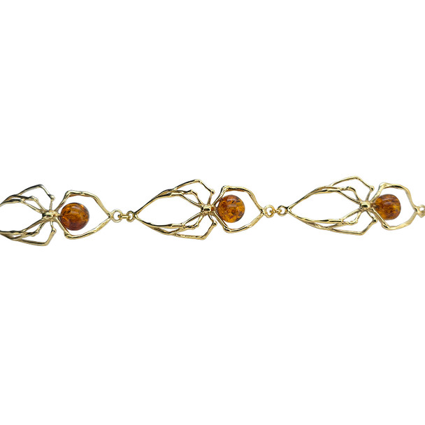 Spider Cognac Amber Gold Plated Sterling Silver Necklace