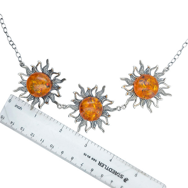 Handmade Sun Cognac Amber Sterling Silver Necklace