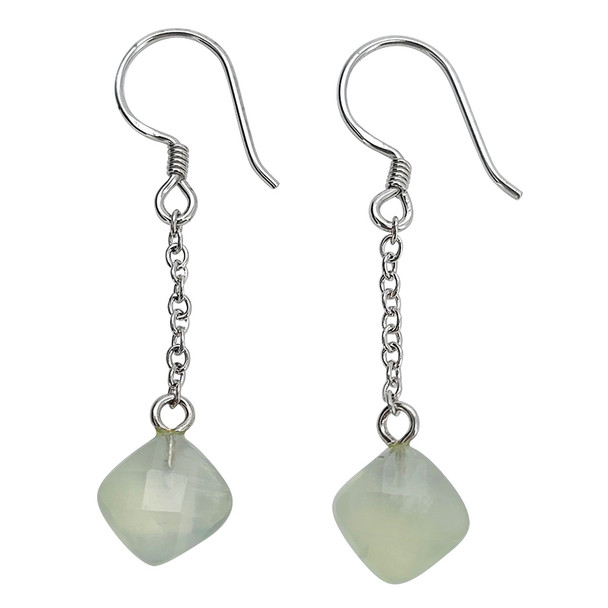 Faceted Prehnite Sterling Silver Hook Earrings